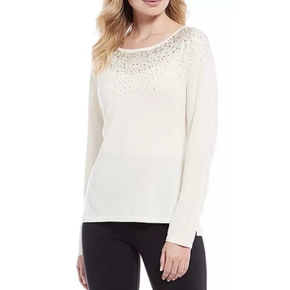 Tommy Bahama Silver Vista Embellished Crew Neck Sweater - EUC